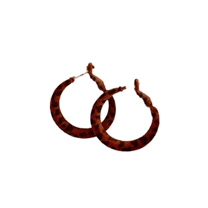 Retro leopard print fabric hoop earrings with textured velvet finish for women