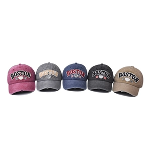 Set of five vintage washed cotton baseball caps with Boston 1985 3D embroidery detail