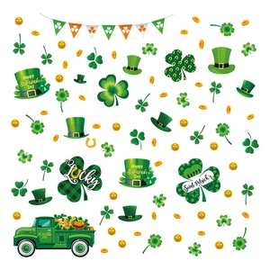 St. Patrick's Day clover wall decals set with green truck and lucky gold coins decor