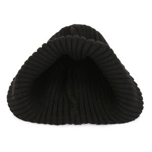 Unisex black ribbed knit beanie for winter, warm windproof skull cap for outdoor skiing