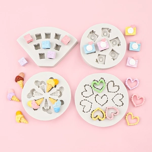 Cartoon silicone molds for cookies, ice cream, and camera-shaped DIY crafts and cakes