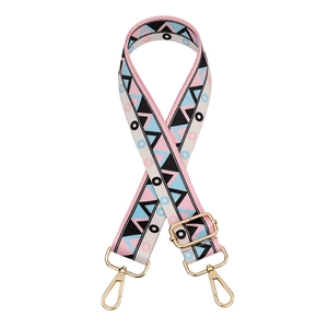 Adjustable wide shoulder strap with colorful geometric pattern and gold metal hooks