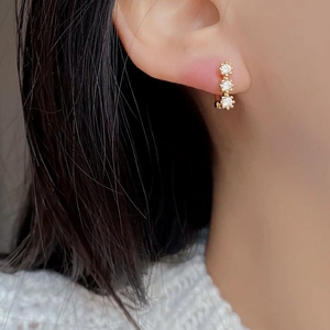 Elegant gold 925 sterling silver hoop earrings with vertical zircon crystals for women