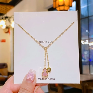18K Gold Plated Titanium Steel Necklace Pink Shell Gourd Heart Pendant Non-Fading Clavicle Chain Jewelry For Women