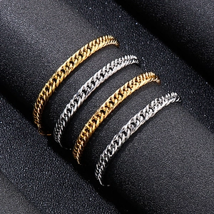 Set of four gold and silver 6.5mm Cuban link chains in polished stainless steel for men