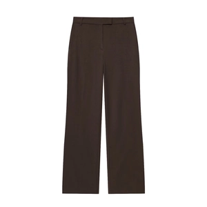 Elegant high-waisted dark brown wide-leg trousers for women with premium fabric drape