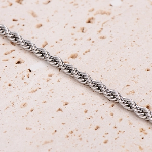 Polished silver 4mm stainless steel square magnetic rope chain bracelet for unisex