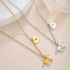 Stainless Steel Horse Pendant Necklace With Initial Heart Tag Hollow Animal Charm Jewelry For Women Girls Elegant Jewelry Gift