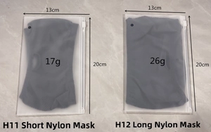 Grey cycling neck gaiters in short and long versions with zip packaging and weight specs