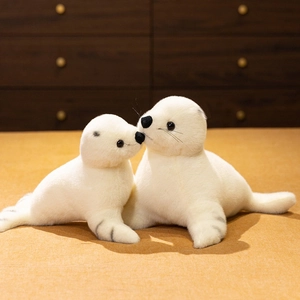 Peluche Phoque Blanc Réaliste Animal Marin En Peluche Douce Poupée Apaisante Pour Enfants Décoration Cadeau Kawaii