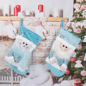 Chaussette De Noël En Peluche Tricotée 3D Père Noël Bonhomme De Neige Paillettes Décoration De Cheminée Sac Cadeau
