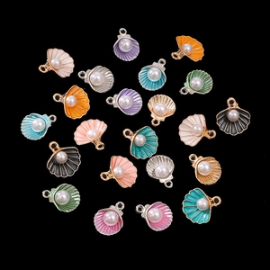 Set of colorful enamel shell pendants with pearls for DIY jewelry making accessories