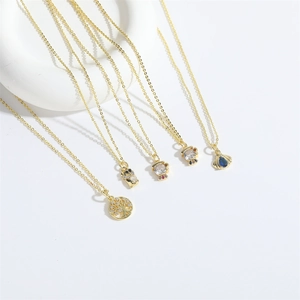 Elegant gold minimalist necklace set with wish tree and shell water drop pendants