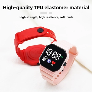 Detail view of pink and red LED digital astronaut watches with soft TPU elastic straps