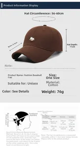 Detailed size chart for cotton baseball cap showing measurements and head size guide