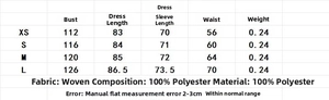 Tableau des tailles détaillé pour la robe midi brodée à manches longues en 100% polyester