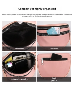 Pink crescent shoulder bag showing multiple storage compartments and large capacity detail