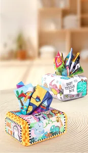 Macro view of plush baby tissue box toys with high-elastic cotton filling for infants