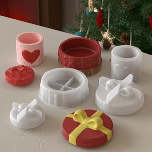 Knitted texture heart candle jar and bow gift box resin silicone mold for DIY crafts