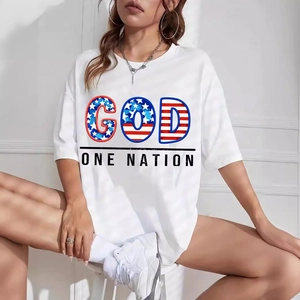 Cotton Men T-Shirt Short Sleeve Round Neck Casual Loose Fit US Flag God One Nation Letter Print Summer Top