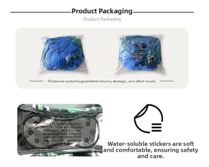 Detail of beachwear packaging with waterproof bag and hygiene stickers for swimsuits