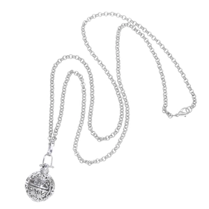Silver hollow ball aromatherapy diffuser pendant necklace with delicate O-chain