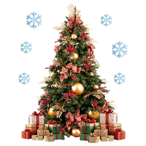 Classic Christmas tree with red bows and gold ornaments on a clean white background