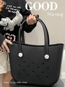 Waterproof black EVA beach tote bag with breathable holes and sturdy handles