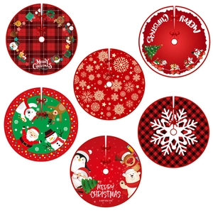 Christmas tree skirts with diverse festive patterns like reindeer, snowman and Santa Claus
