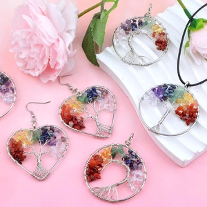 Set collana e orecchini Albero della Vita con pietre chakra naturali multicolore