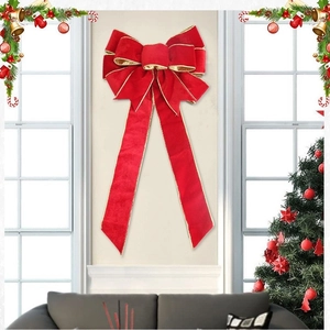 60cm large red velvet Christmas bow with gold trim for tree and wall holiday decor