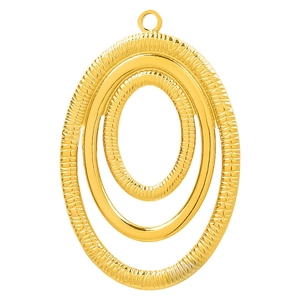 Vintage golden stainless steel irregular oval pendant with hammered texture rings