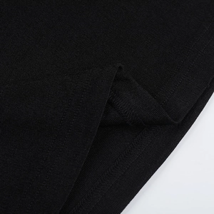 Detailed close-up showing the ribbed texture and high-quality stitching on black knit jumpsuit