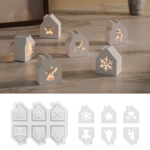 Moule en silicone 6 maisons avec motifs flocon et cerf pour bricolage en plâtre