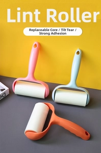 Close-up of lint roller set with diagonal tear design and strong adhesive sticky rolls