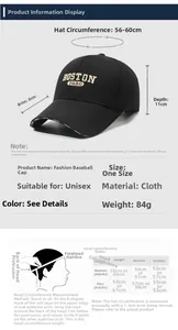 Size chart showing baseball cap brim, depth, and head circumference measurement guide