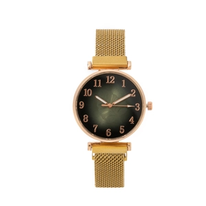 Montre à quartz pour femme avec cadran vert foncé dégradé et bracelet milanais magnétique