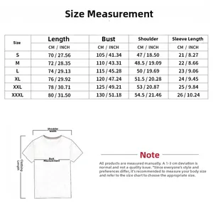 Detailed size chart for men's polo shirt with measurements for S to XXXL in cm and inches