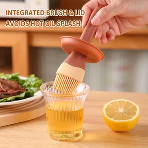 Integrated heat-resistant silicone oil brush with splash guard for kitchen BBQ and baking