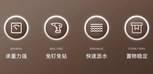 Features of wall-mounted soap dish: heavy duty, nail-free install, and drainage system