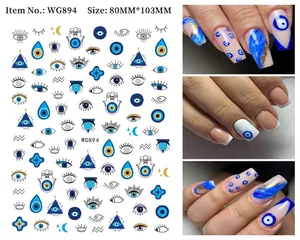 Detail view of Evil Eye nail stickers with Hamsa and moon patterns, model WG894