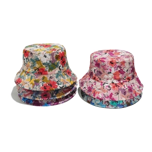 Floral Print Bucket Hat Polyester Reversible Sun Protection Summer Beach Travel Outdoor Fashion Accessory Women