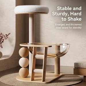 Stable solid wood cat tree with acrylic space capsule and sisal scratching posts