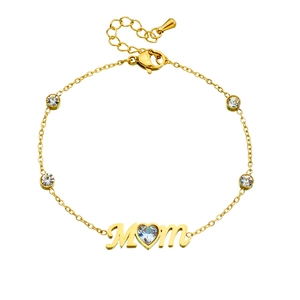 Bracelet chaîne en acier doré avec pendentif MOM cœur et zircons étincelants