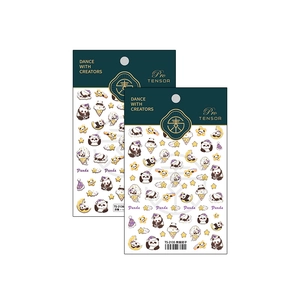 3D embossed panda nail stickers with cute stars and ice cream designs in green packaging