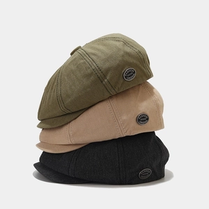 Retro Newsboy Cap Cotton Twill Eight Panel Octagonal Hat British Vintage Casual Adjustable Short Brim Sunshade For Unisex