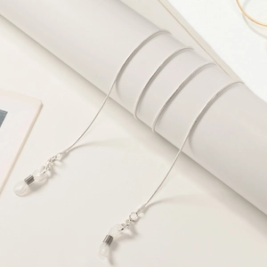 Silver metallic snake chain for glasses and face masks featuring adjustable silicone loops