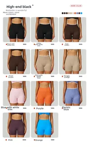 Griglia dettagliata dei colori per pantaloncini da yoga a vita alta a costine senza cuciture
