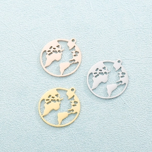 Three creative hollow world map pendants in rose gold, silver, and gold stainless steel