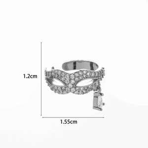 Detailed size view of silver butterfly zircon ear clip measuring 1.2cm by 1.55cm